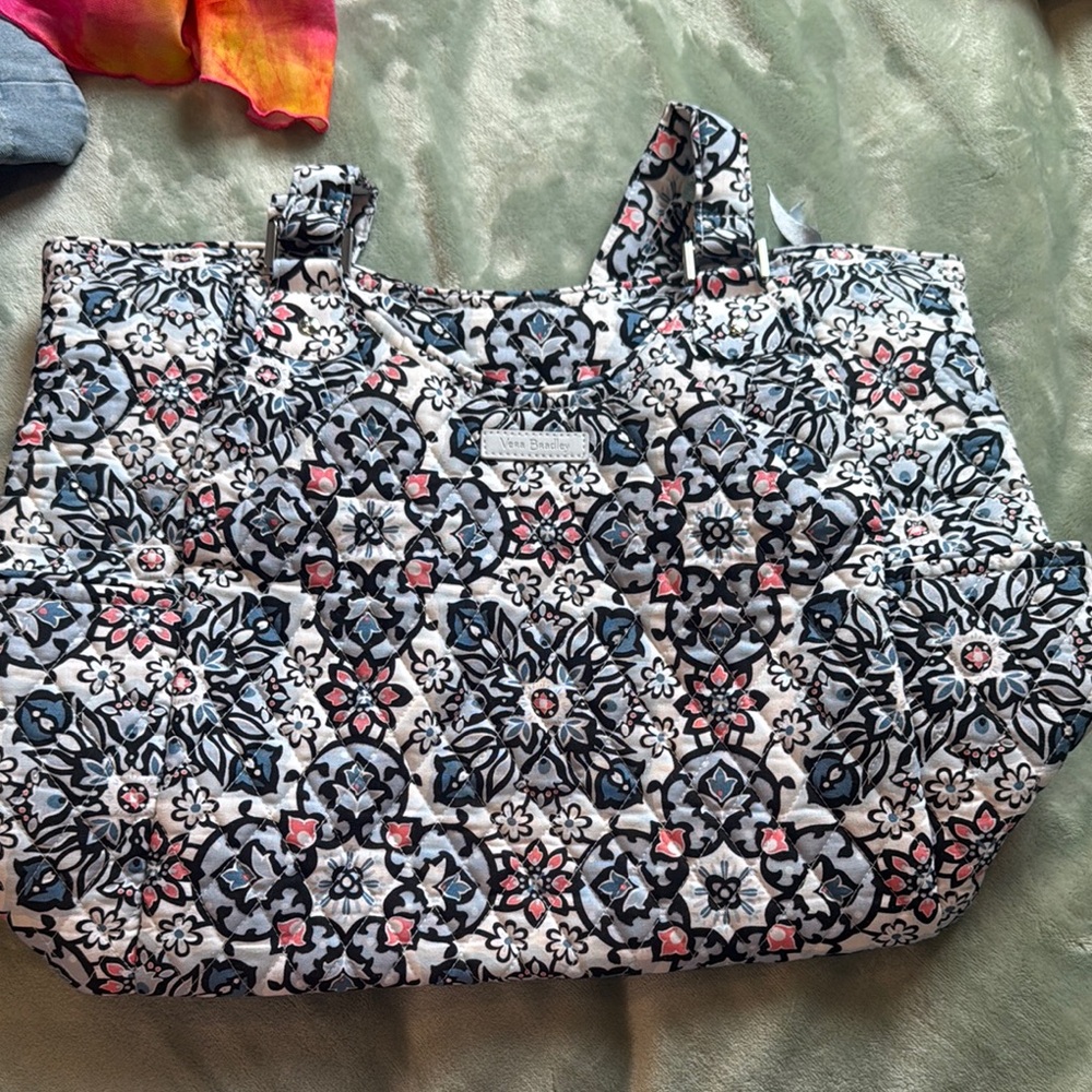 Vera Bradley Blue and Pink Tote Bag with Sturdy Handles